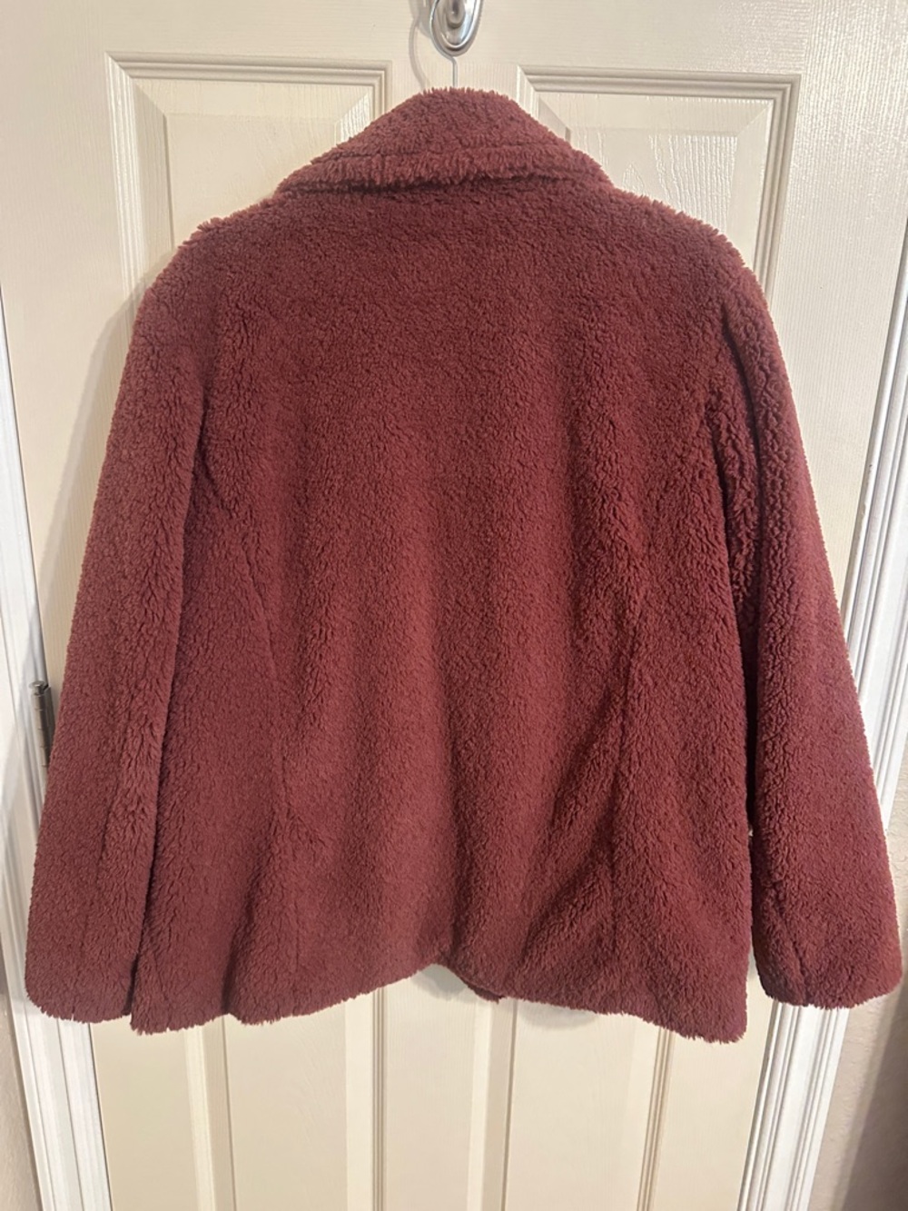 Bagatelle Collection Teddy Sherpa Asymmetrical Zip-Front Jacket, Maroon, Sz XL - Picture 11 of 11